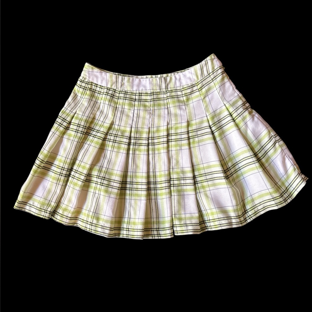 Plaid Pleated Cheerleader mini Skirt in Green and White size small